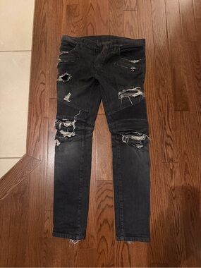 Men's BALMAIN Distressed Black Ripped Slim Jeans